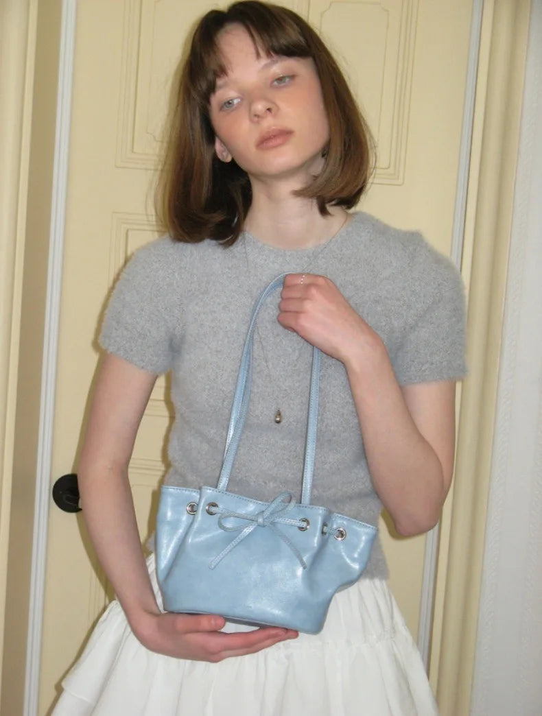2024 New Trend Korean Exquisite Bow Shoulder Bag Minimalist Small Handbag for Women