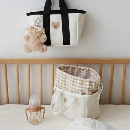 2024 New Trend Multi functional Drawstring Handbag Embroidered Bear Lightweight Canvas Bag Small Cute Bags for Women