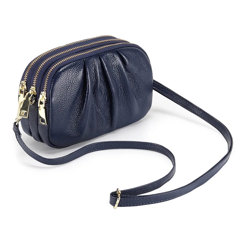 2024 New Versatile Wrinkle Bag Soft Leather Large Capacity Three Layer Zipper Shoulder Bag