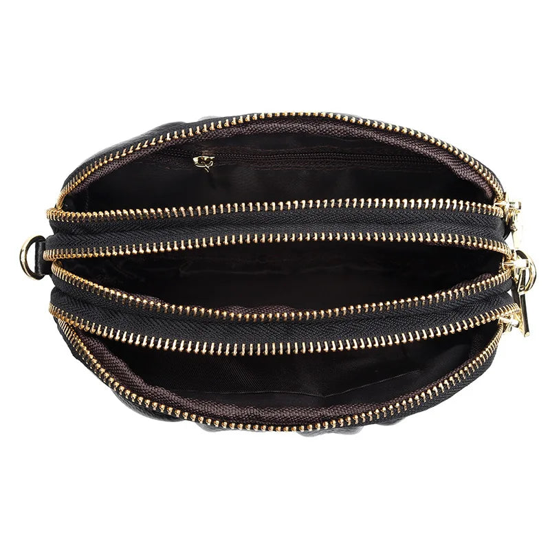 2024 New Versatile Wrinkle Bag Soft Leather Large Capacity Three Layer Zipper Shoulder Bag