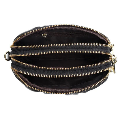 2024 New Versatile Wrinkle Bag Soft Leather Large Capacity Three Layer Zipper Shoulder Bag