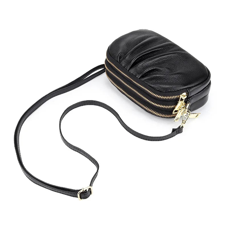 2024 New Versatile Wrinkle Bag Soft Leather Large Capacity Three Layer Zipper Shoulder Bag