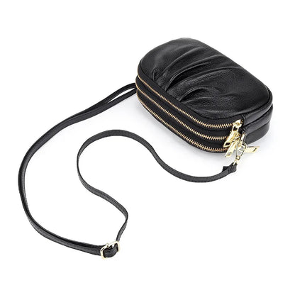 2024 New Versatile Wrinkle Bag Soft Leather Large Capacity Three Layer Zipper Shoulder Bag