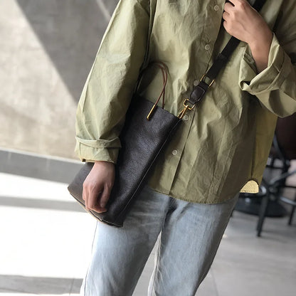 2024 New Vintage Genuine Leather Women Shoulder Bag Simple Fashion Large Capacity Versatile Handbags Casual Commuter Bolsas