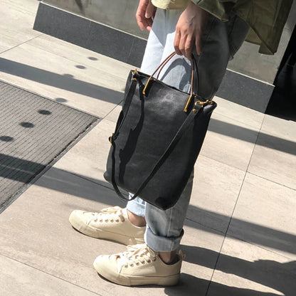 2024 New Vintage Genuine Leather Women Shoulder Bag Simple Fashion Large Capacity Versatile Handbags Casual Commuter Bolsas