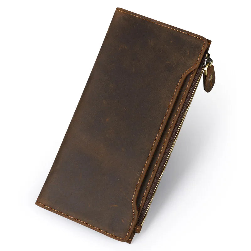 2024 New Wallet High Quality Retro Style Trend Handmade Cow Leather Genuine Crazy Horse Leather Men Long Purse