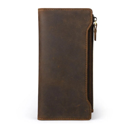 2024 New Wallet High Quality Retro Style Trend Handmade Cow Leather Genuine Crazy Horse Leather Men Long Purse