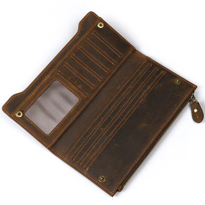 2024 New Wallet High Quality Retro Style Trend Handmade Cow Leather Genuine Crazy Horse Leather Men Long Purse