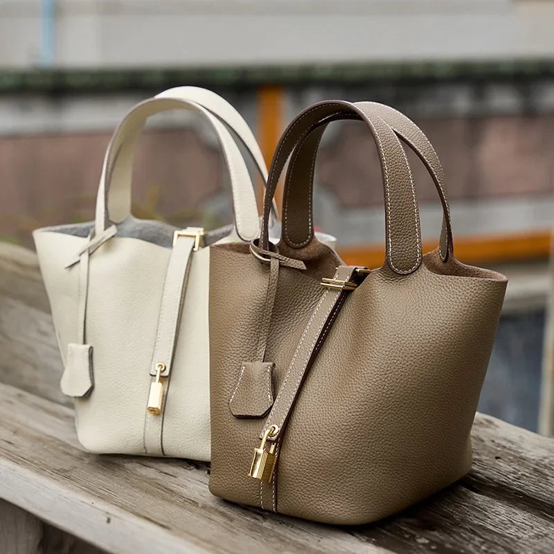 2024 New Water Bucket Baocai Basket Women's Bag Genuine Leather Handbag Mommy Bag Bridal Wedding Bag Luxury