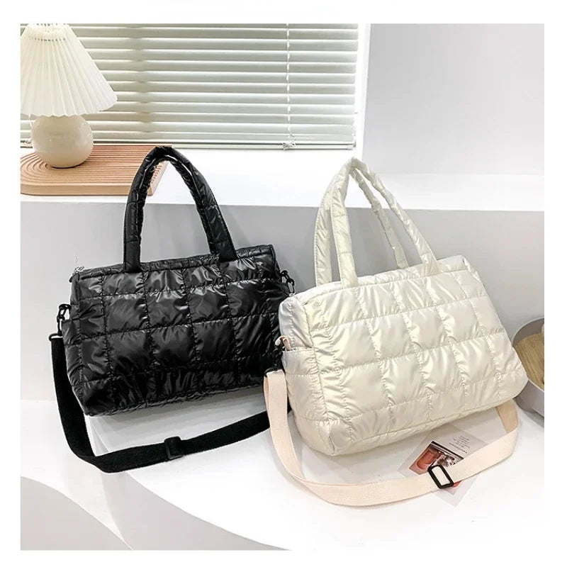 2024 New Winter Fashion Shiny Warm Down Shoulder Bags For Women Nylon Waterproof High Capacity Crossbody Bag Female Handbags