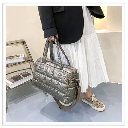 2024 New Winter Fashion Shiny Warm Down Shoulder Bags For Women Nylon Waterproof High Capacity Crossbody Bag Female Handbags