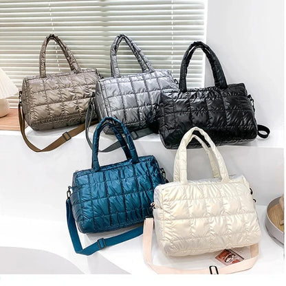 2024 New Winter Fashion Shiny Warm Down Shoulder Bags For Women Nylon Waterproof High Capacity Crossbody Bag Female Handbags