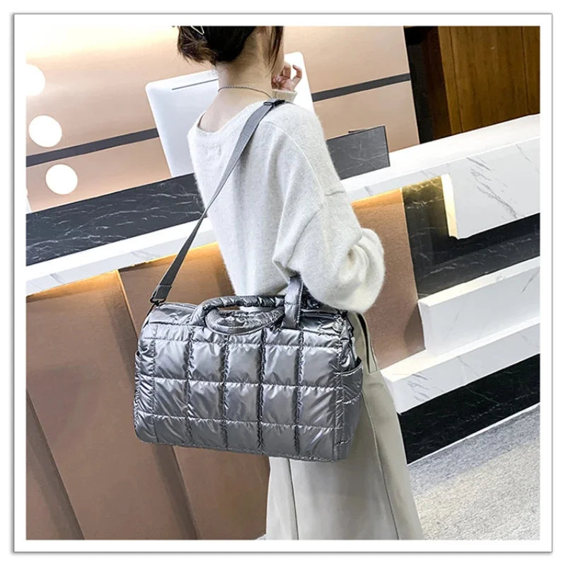2024 New Winter Fashion Shiny Warm Down Shoulder Bags For Women Nylon Waterproof High Capacity Crossbody Bag Female Handbags