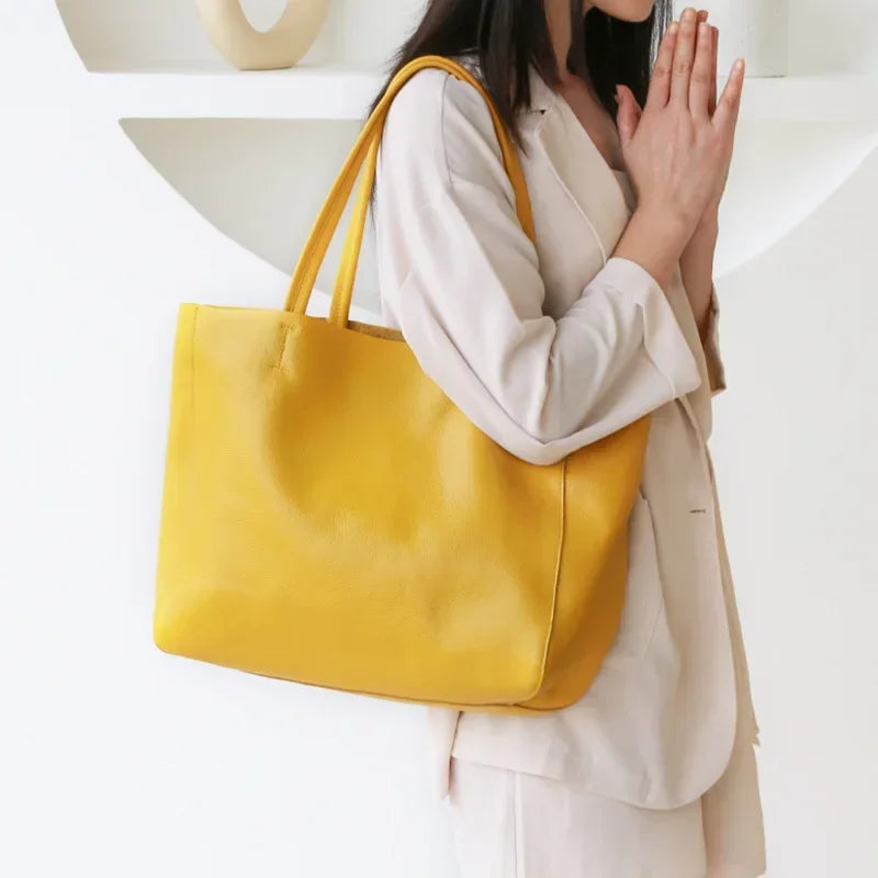 2024 New Women Bag Large Capacity Commuter Totes Simple Luxury Cowhide Leather Portable Shoulder Bag Versatile Casual Bolsos
