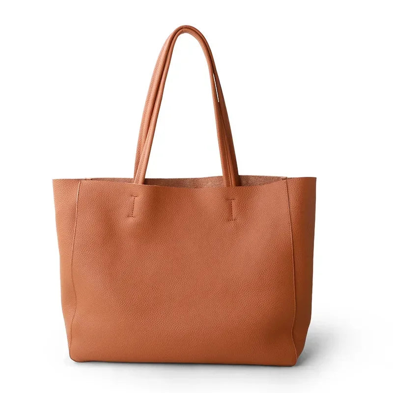 2024 New Women Bag Large Capacity Commuter Totes Simple Luxury Cowhide Leather Portable Shoulder Bag Versatile Casual Bolsos