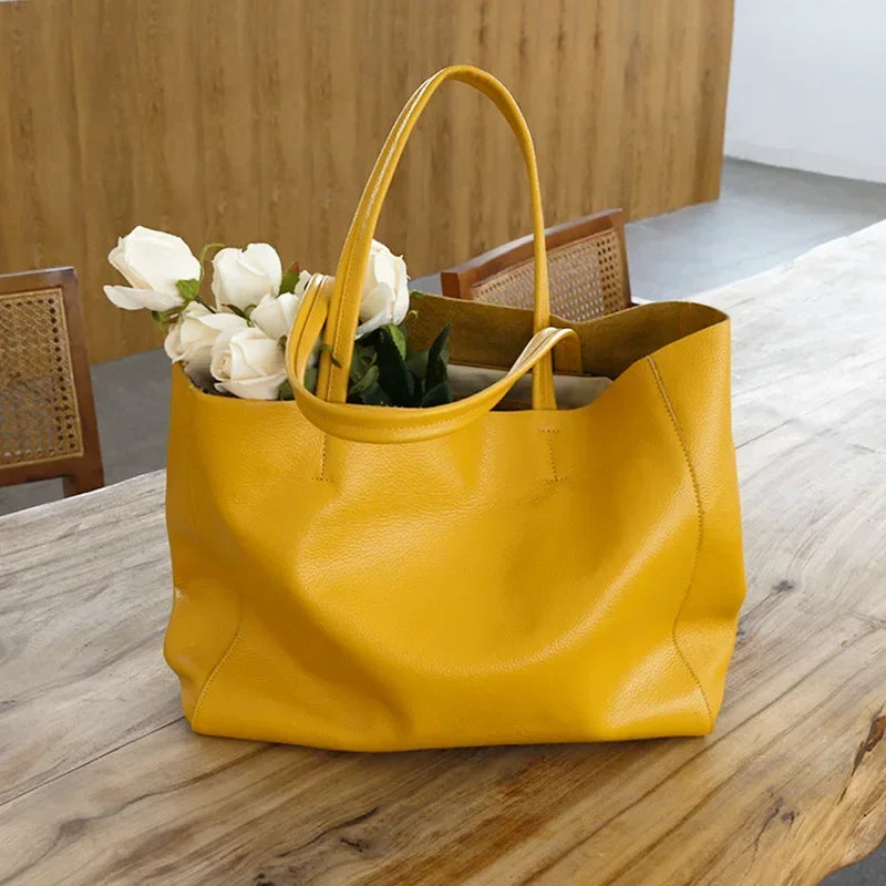 2024 New Women Bag Large Capacity Commuter Totes Simple Luxury Cowhide Leather Portable Shoulder Bag Versatile Casual Bolsos
