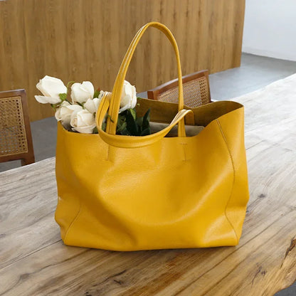 2024 New Women Bag Large Capacity Commuter Totes Simple Luxury Cowhide Leather Portable Shoulder Bag Versatile Casual Bolsos