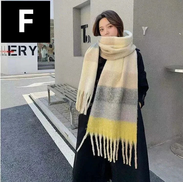 2024 New Women Plaid Scarf Winter Pashmina Shawls Thick Wraps Lady Tassel Warm Rainbow Scarves