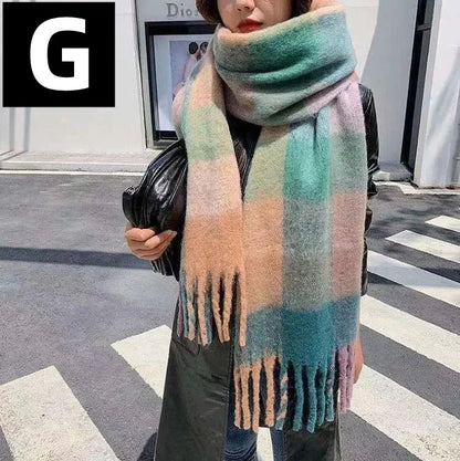 2024 New Women Plaid Scarf Winter Pashmina Shawls Thick Wraps Lady Tassel Warm Rainbow Scarves