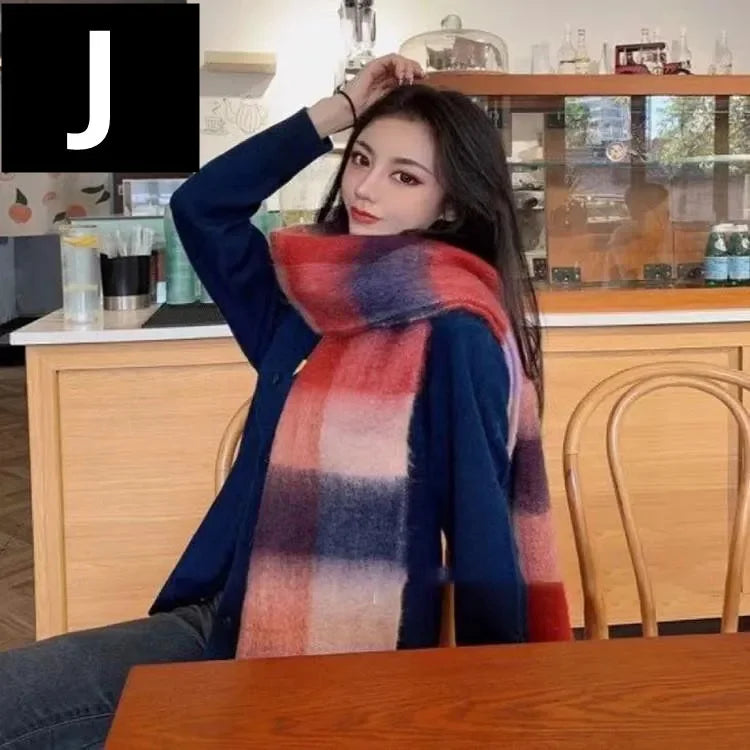 2024 New Women Plaid Scarf Winter Pashmina Shawls Thick Wraps Lady Tassel Warm Rainbow Scarves