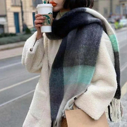 2024 New Women Plaid Scarf Winter Pashmina Shawls Thick Wraps Lady Tassel Warm Rainbow Scarves