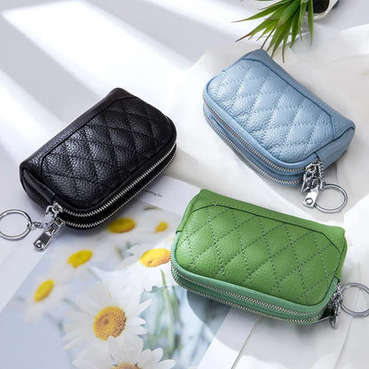 2024 New Women Wallet Genuine Leather Double Zipper Coin Purse Bag Large Capacity Clutch Wallets with Keychain Ring Money Purses