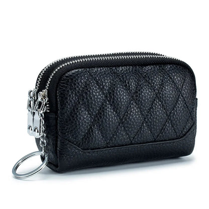 2024 New Women Wallet Genuine Leather Double Zipper Coin Purse Bag Large Capacity Clutch Wallets with Keychain Ring Money Purses