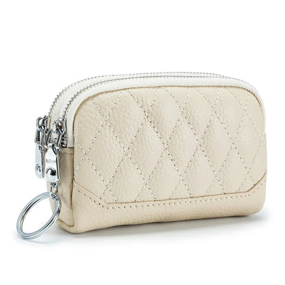 2024 New Women Wallet Genuine Leather Double Zipper Coin Purse Bag Large Capacity Clutch Wallets with Keychain Ring Money Purses