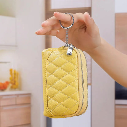 2024 New Women Wallet Genuine Leather Double Zipper Coin Purse Bag Large Capacity Clutch Wallets with Keychain Ring Money Purses