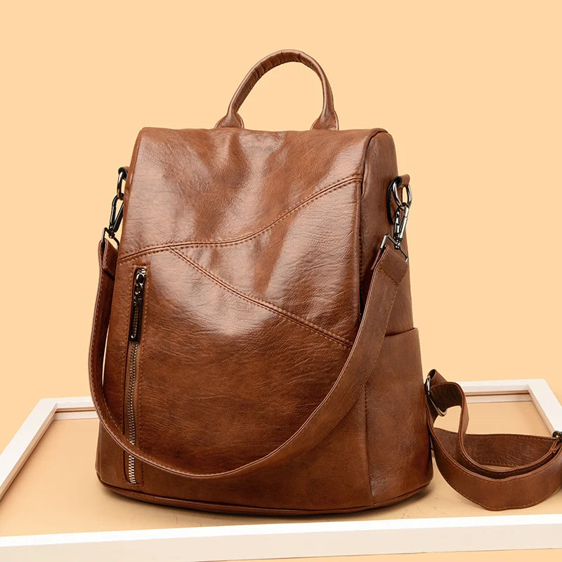2024 New Women's Anti theft Backpack Large Capacity Female Single Shoulder Bag High Quality Soft Leather School Student Bookpack