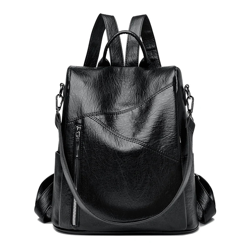 2024 New Women's Anti theft Backpack Large Capacity Female Single Shoulder Bag High Quality Soft Leather School Student Bookpack