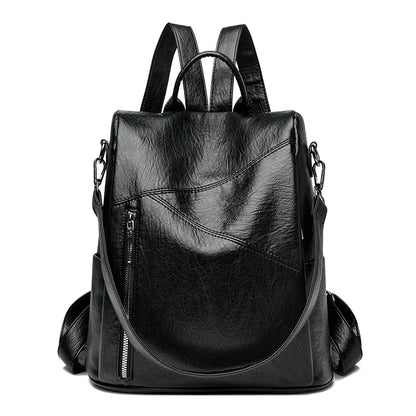 2024 New Women's Anti theft Backpack Large Capacity Female Single Shoulder Bag High Quality Soft Leather School Student Bookpack