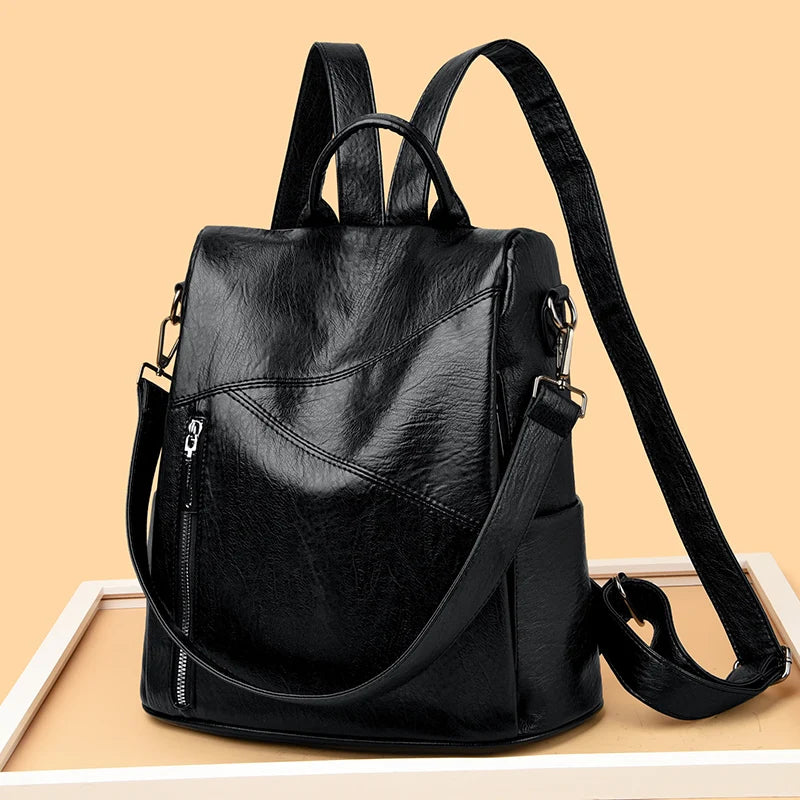 2024 New Women's Anti theft Backpack Large Capacity Female Single Shoulder Bag High Quality Soft Leather School Student Bookpack