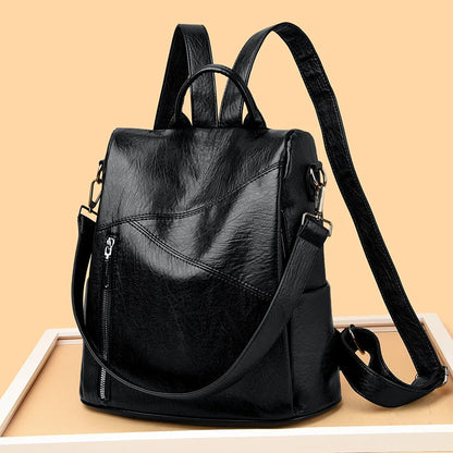 2024 New Women's Anti theft Backpack Large Capacity Female Single Shoulder Bag High Quality Soft Leather School Student Bookpack