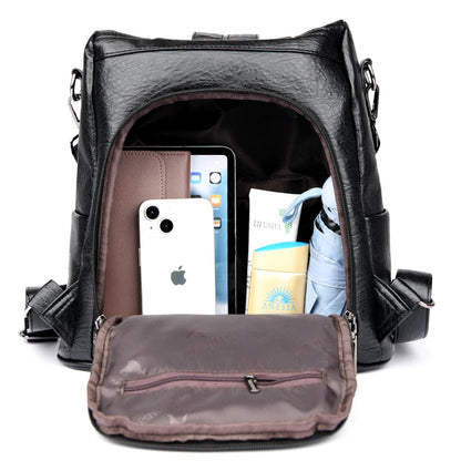 2024 New Women's Anti theft Backpack Large Capacity Female Single Shoulder Bag High Quality Soft Leather School Student Bookpack
