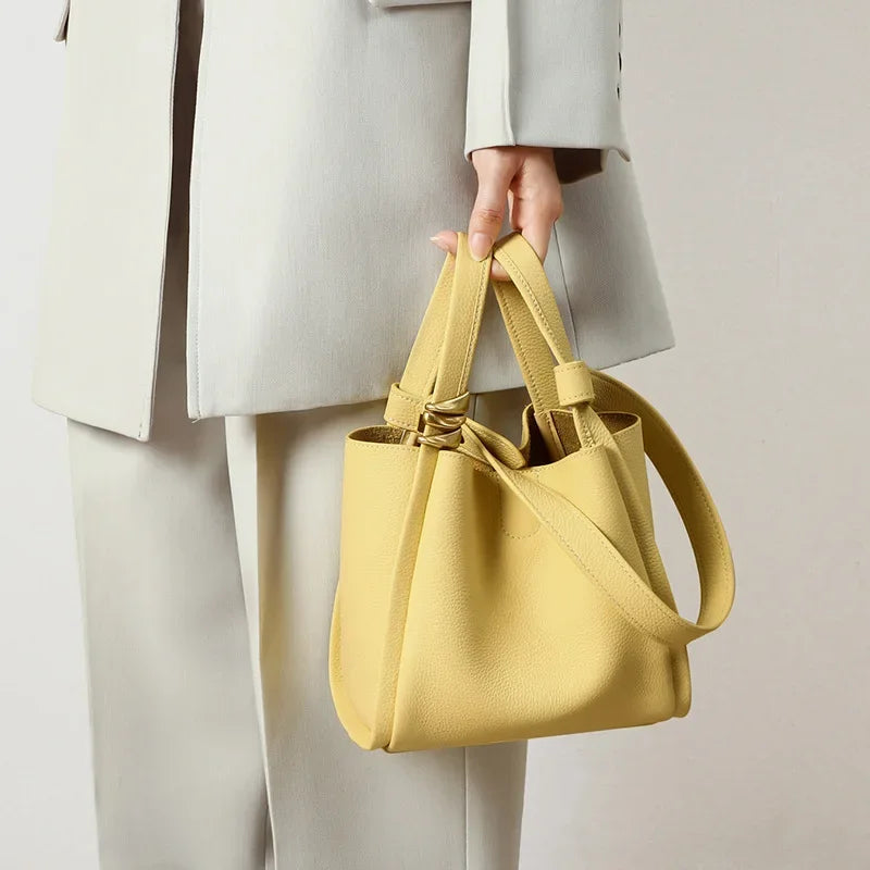 2024 New Women's Bag Bucket Bag Shoulder Bag Large Capacity Genuine Leather Portable Vegetable Basket Bags Luxury Handbags