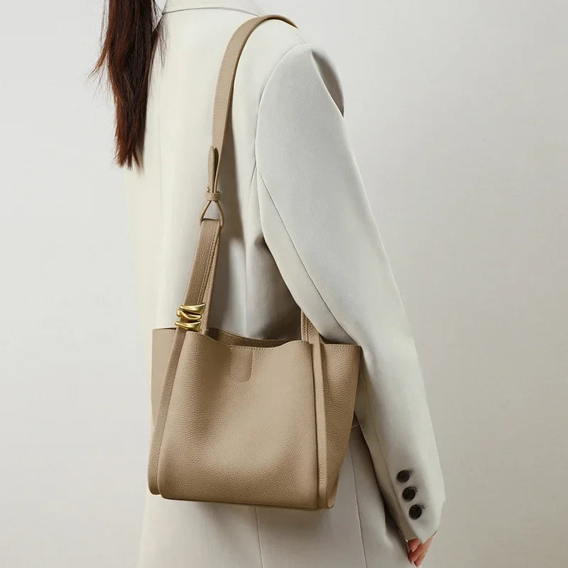 2024 New Women's Bag Bucket Bag Shoulder Bag Large Capacity Genuine Leather Portable Vegetable Basket Bags Luxury Handbags