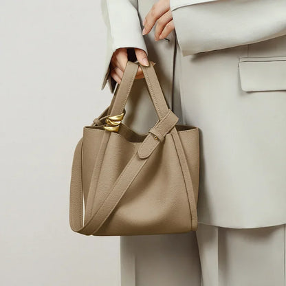 2024 New Women's Bag Bucket Bag Shoulder Bag Large Capacity Genuine Leather Portable Vegetable Basket Bags Luxury Handbags