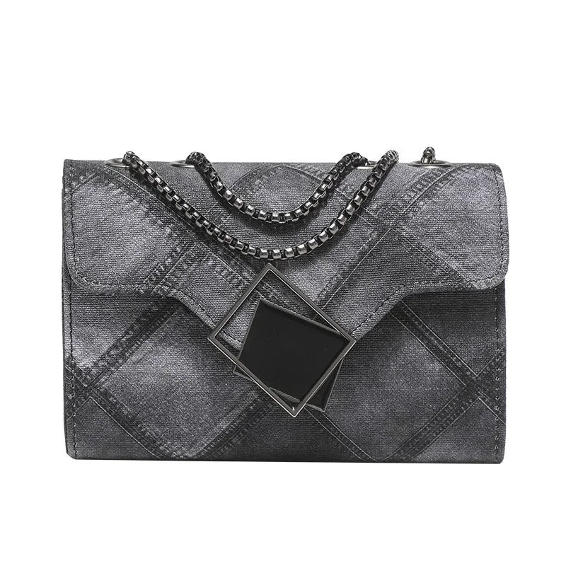 2024 New Women's Bag Denim Pattern Simple and Versatile Chain Crossbody Bag Diamond Embossed Small Square Bags Shoulder Bags