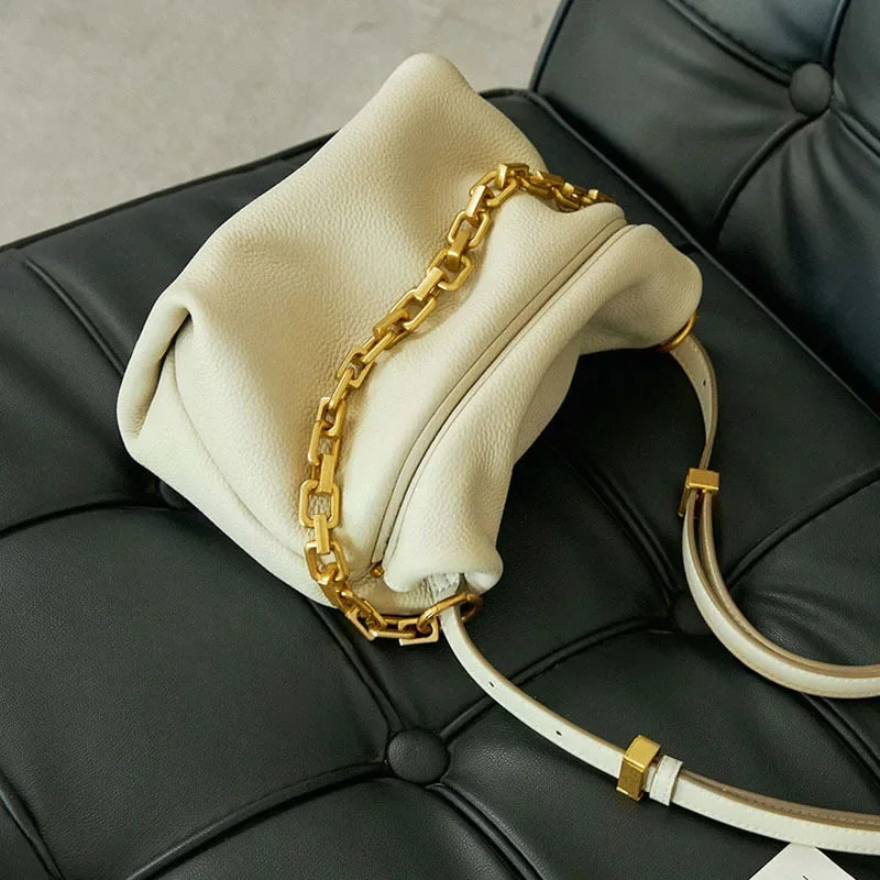 2024 New Women's Bag Genuine Leather Pleated Cloud Bags Chain Bag Shoulder Crossbody Bag Luxury Handbags  Bags for Women