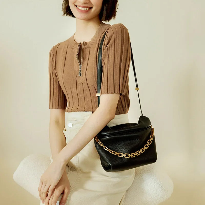 2024 New Women's Bag Genuine Leather Pleated Cloud Bags Chain Bag Shoulder Crossbody Bag Luxury Handbags  Bags for Women