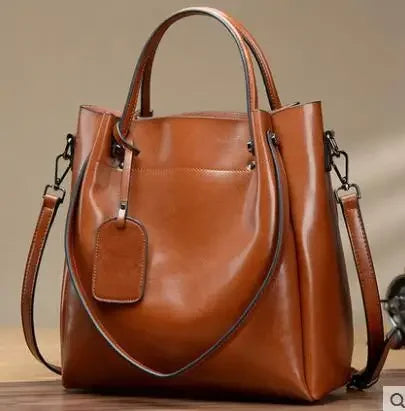 2024 New Women's Bag Genuine Leather Shoulder Crossbody Bag Handheld Large Bags Oiled Waxed Cow Leather Bag Luxury Bags