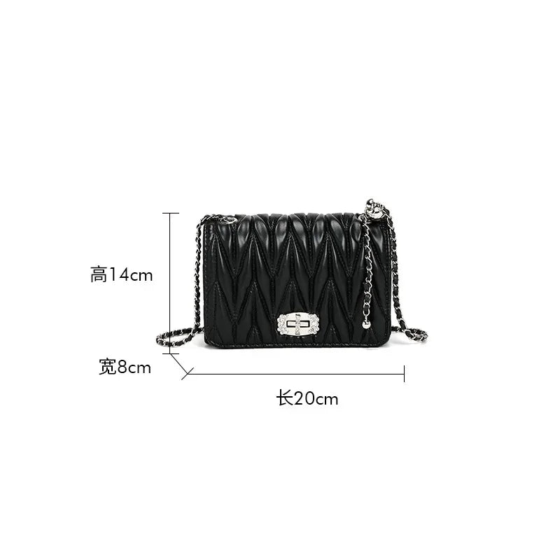 2024 New Women's Bags, Fashionable and Versatile Pleated Chain Cross-body Bags, Handbags, Temperament and Charm
