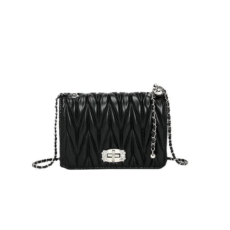 2024 New Women's Bags, Fashionable and Versatile Pleated Chain Cross-body Bags, Handbags, Temperament and Charm