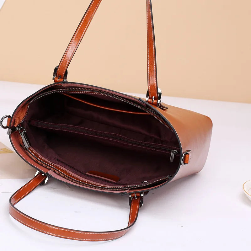 2024 New Women's Genuine Leather Tote Lady Luxury Designer Shoulder Bag Large Capacity Commuter OL Handbags Shopper Travel Bolsa