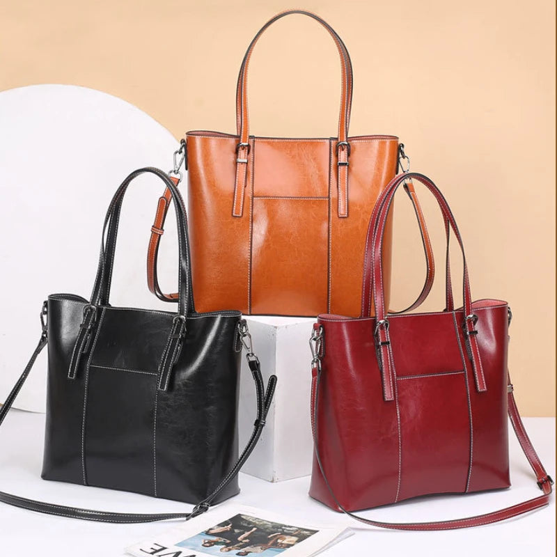 2024 New Women's Genuine Leather Tote Lady Luxury Designer Shoulder Bag Large Capacity Commuter OL Handbags Shopper Travel Bolsa