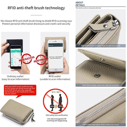 2024 New Women's Mini Coin RFID Blocking Trifold Button Short Purse Ladies Genuine Leather Card Holder Wallet