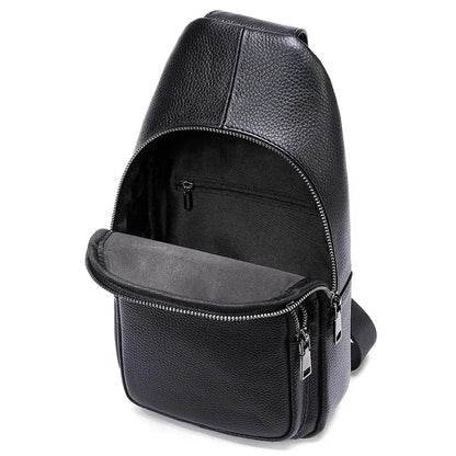 2024 New leather chest brand single crossbody fashion sports cowhide male shoulder bags black