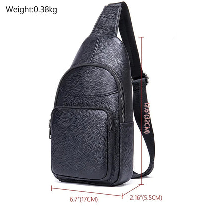 2024 New leather chest brand single crossbody fashion sports cowhide male shoulder bags black