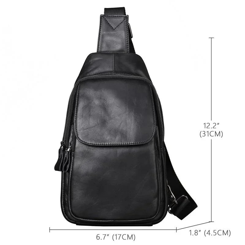 2024 New leather chest brand single crossbody fashion sports cowhide male shoulder bags black